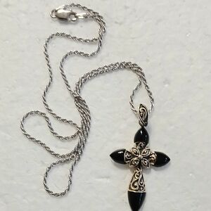 Sterling Silver And Onyx Cross Pendant Necklace